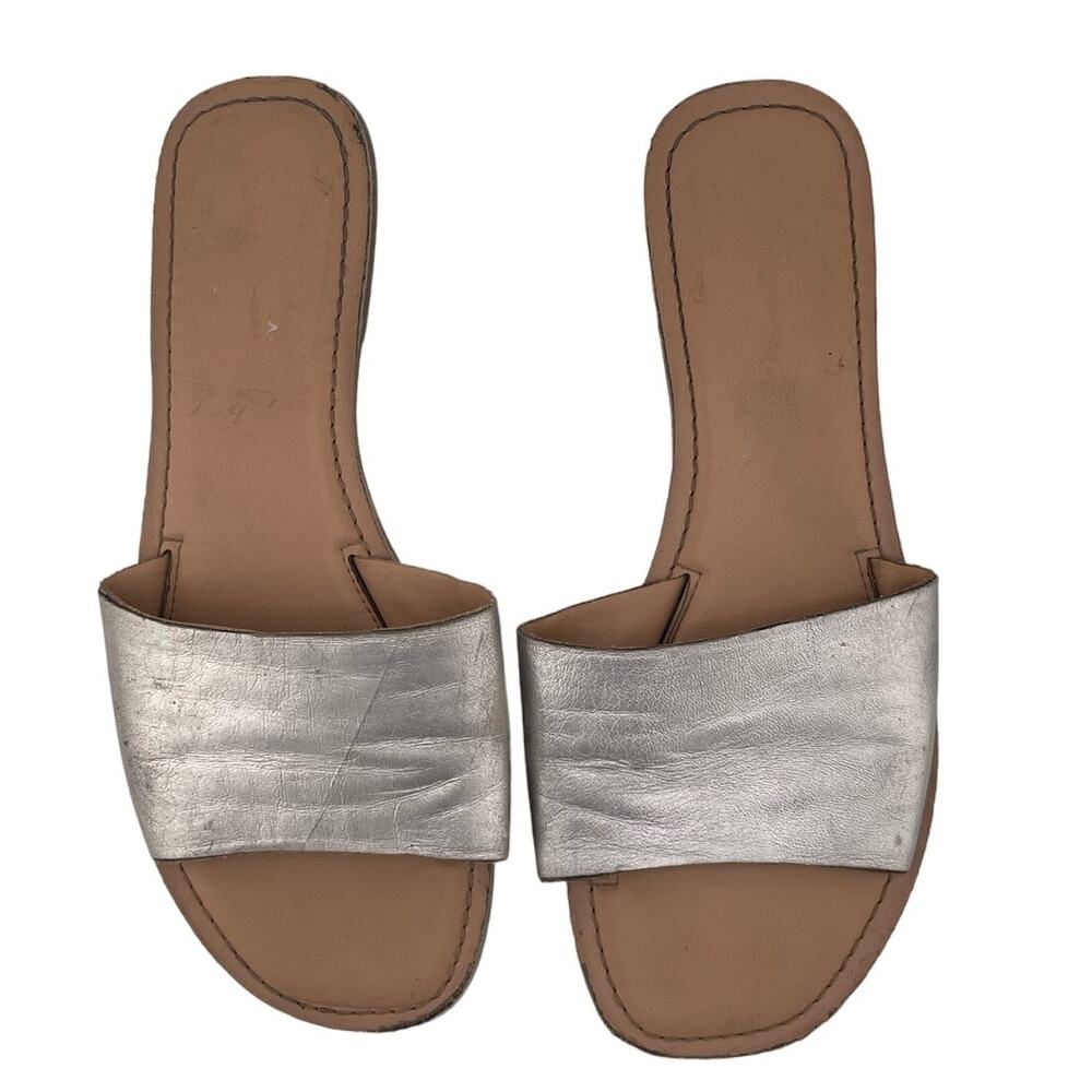 Womens Preloved Silver Faux Leather Slide Sandal Size 7.5
